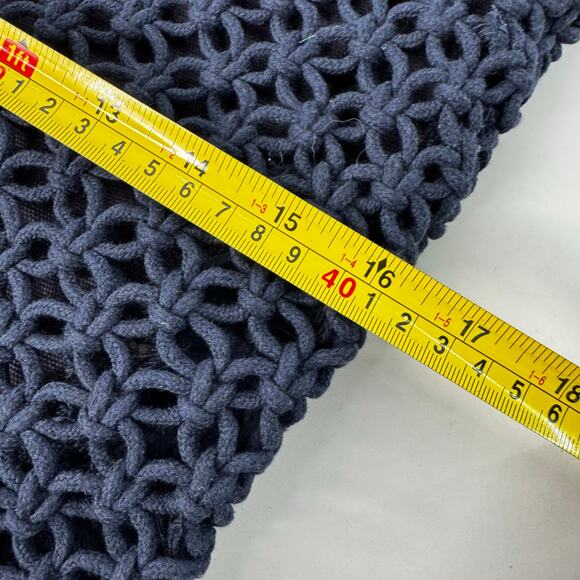 Cottage Boho Style Macrame Bag Purse Wooden Handle Navy - Picture 7 of 7